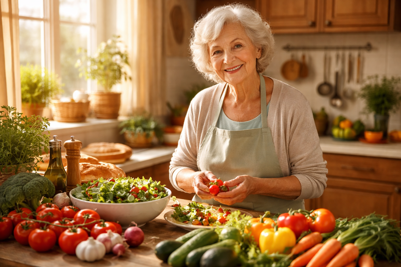 person enjoying a calm morning routine at home with warm natural light, cozy interior setting